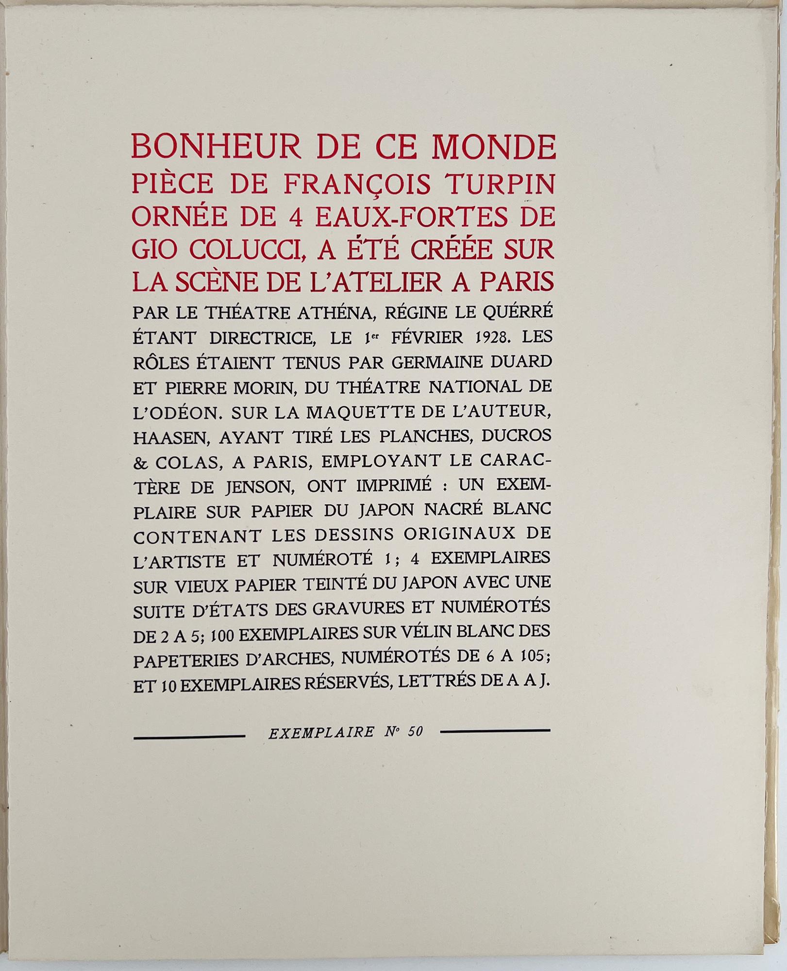 Bonheur de ce monde, by François Turpin, illustrated by Gio Colucci In Excellent Condition For Sale In Middletown, NY