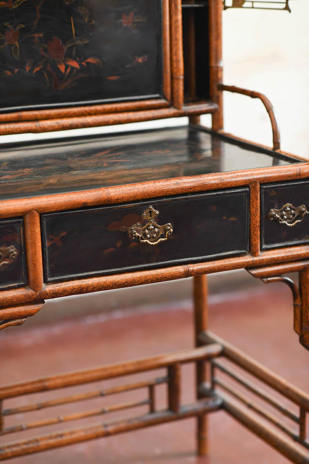 19th Century Bonheur du Jour in Bamboo, in the style of Perret & Viber France Late 19th c.