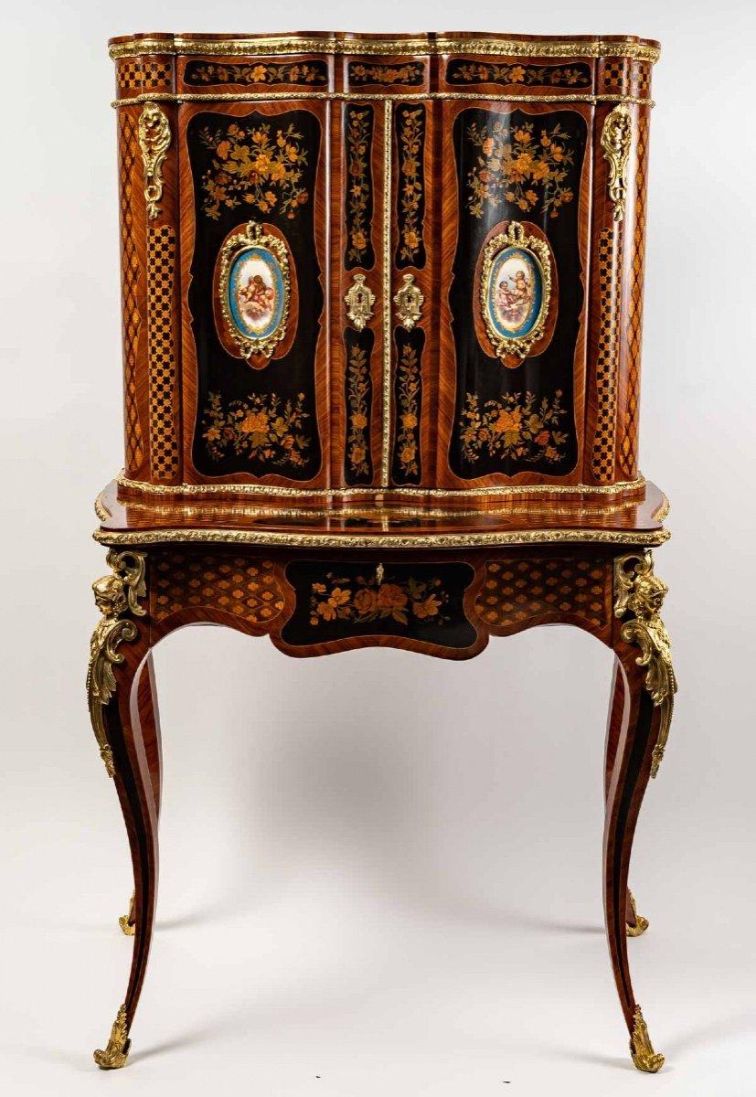 Bonheur Du Jour Secretary in Marquetry and Gilded Bronze End of Xixth Century 2