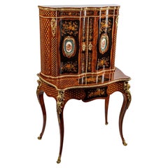 Bonheur Du Jour Secretary in Marquetry and Gilded Bronze End of Xixth Century