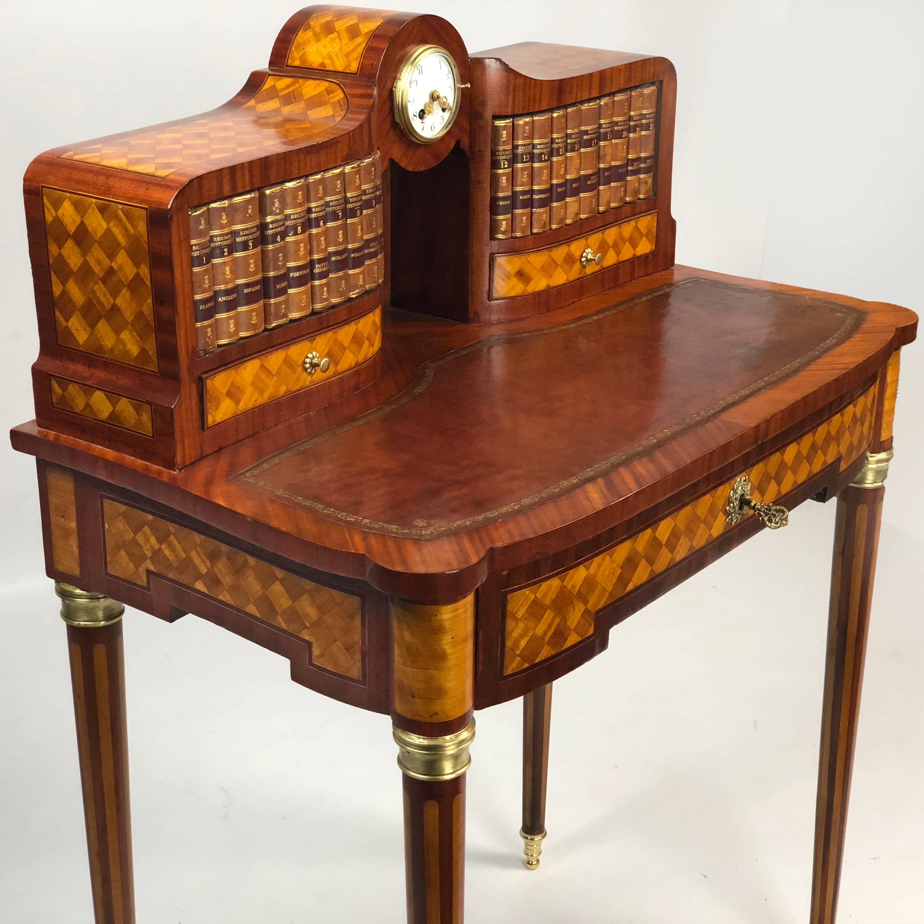 Marquetry Bonheur du Jour with Clock 19th Century French Desk 