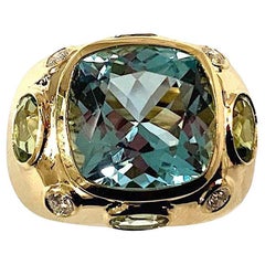 Bonheur Ring, Light Blue Topaz, Peridot, Blue Topaz and Diamond Domed Ring