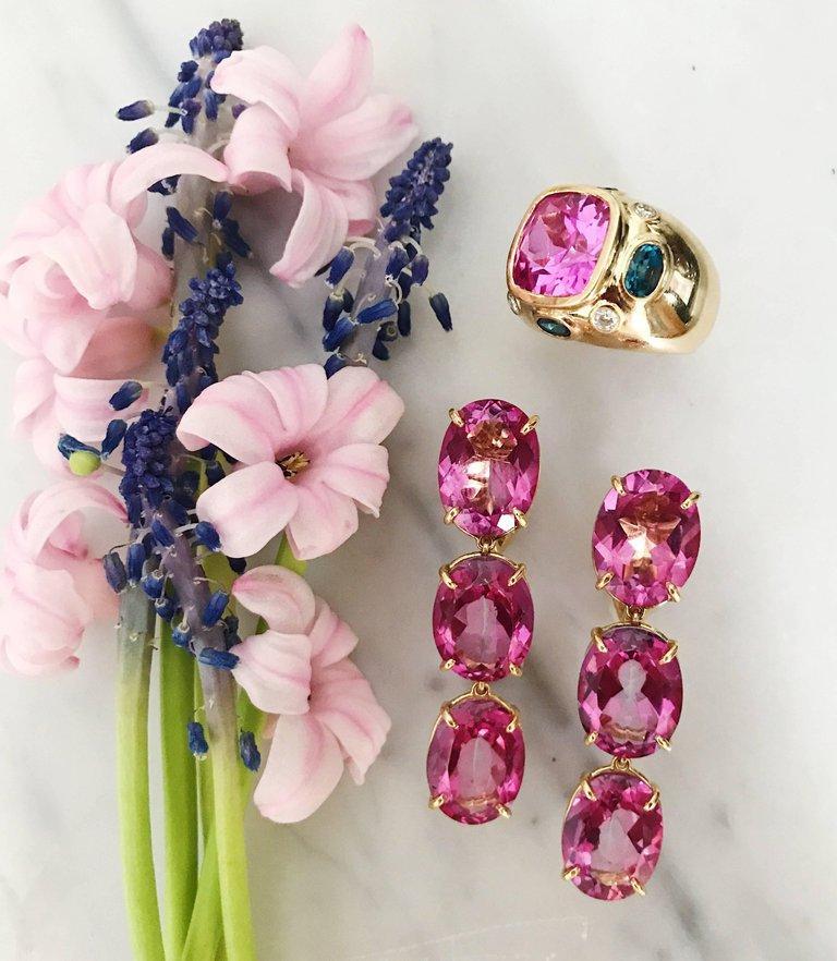 Anillo Bonheur, Topacio Rosa y Peridoto y Diamante Anillo de Oro Amarillo con Cúpula en Nuevo estado para la venta en New York, NY