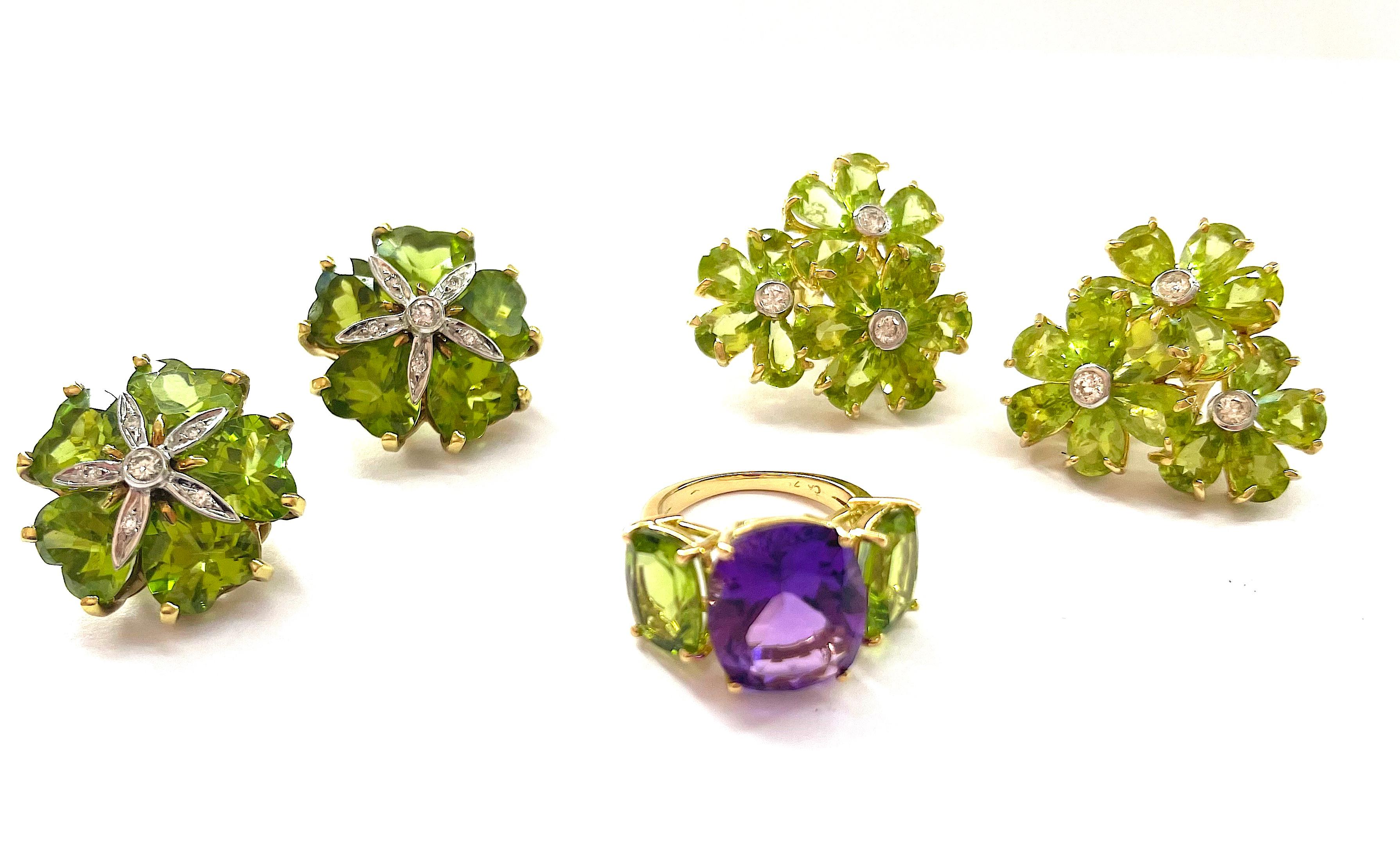 Bonheur Ring with Blue Topaz, Amethyst and Diamond Domed Ring For Sale 14