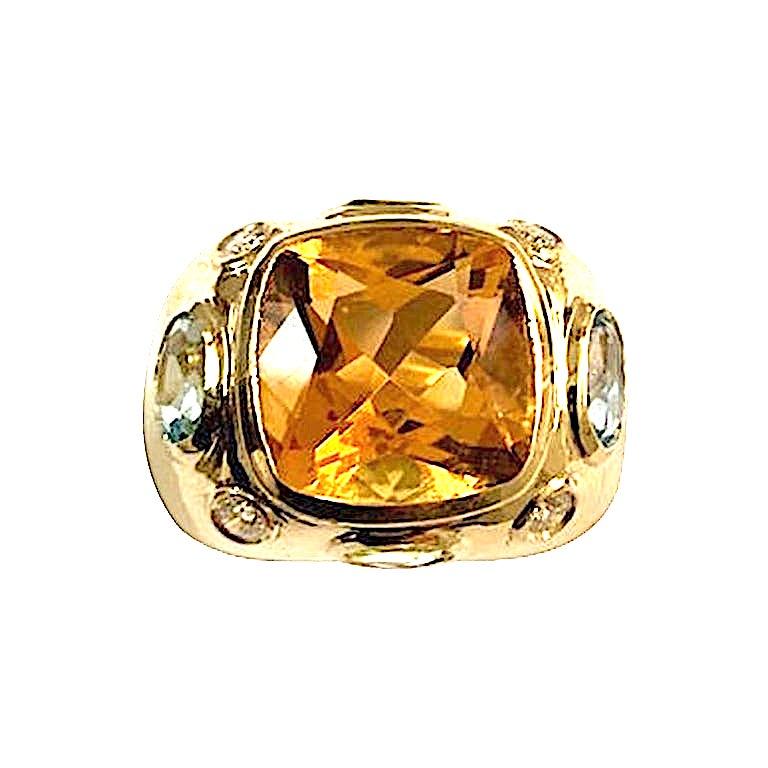 Bonheur Ring with Blue Topaz, Amethyst and Diamond Domed Ring For Sale 10