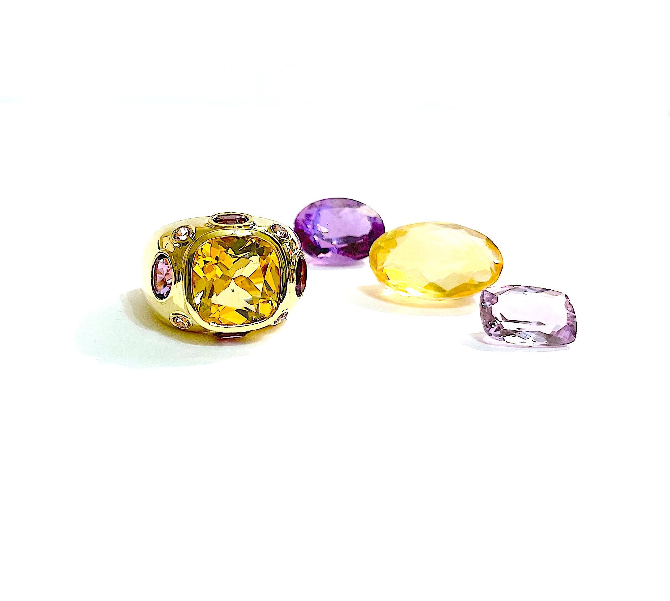 Modern Bonheur Ring with Citrine, Amethyst and Pale Amethyst Domed Ring For Sale