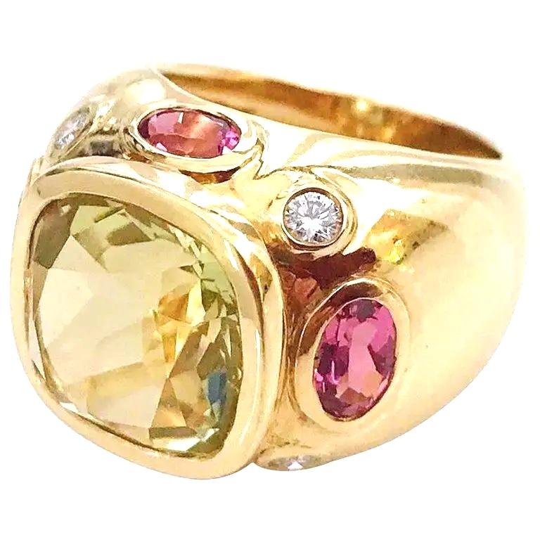 Bonheur Ring with Citrine, Amethyst and Pale Amethyst Domed Ring For Sale 1