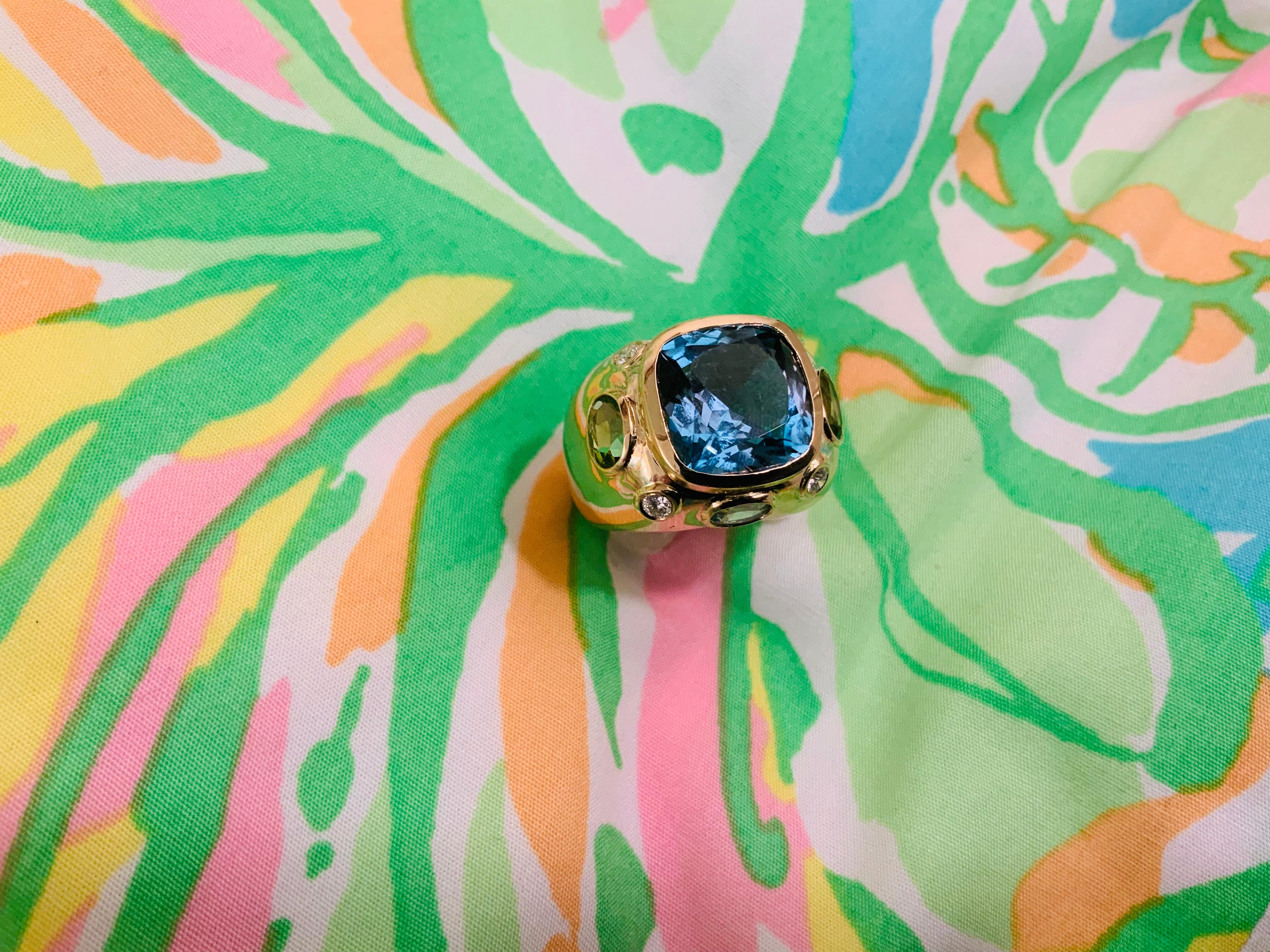 Bonheur Ring with Citrine, Peridot, Blue Topaz and Diamond Domed Ring For Sale 3