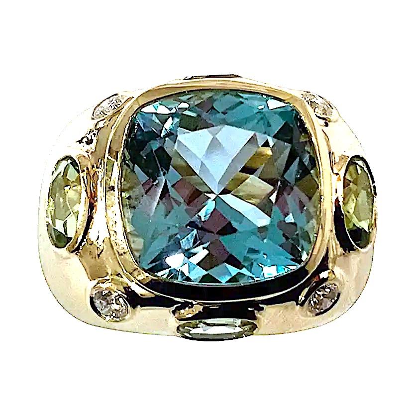 Anillo Bonheur con Citrino, Peridoto, Topacio Azul y Diamante Anillo Abombado en venta 12
