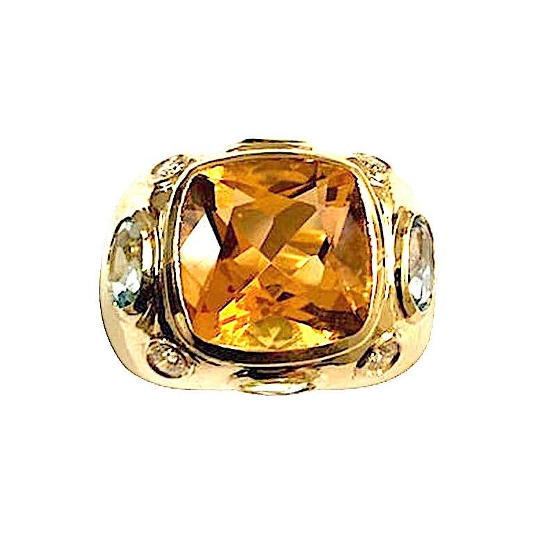 Bonheur Ring with Citrine, Peridot, Blue Topaz and Diamond Domed Ring