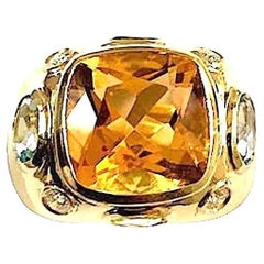Bonheur Ring with Citrine, Peridot, Blue Topaz and Diamond Domed Ring