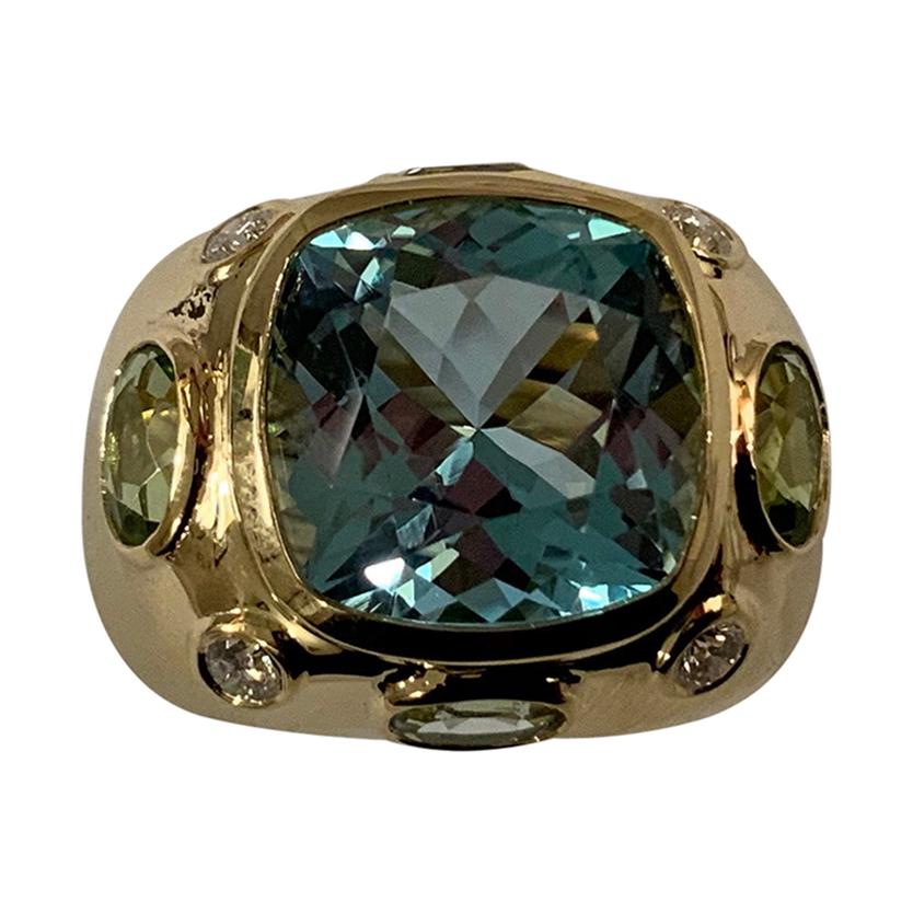 Women's Bonheur Ring with Citrine, Peridot, Blue Topaz and Diamond Domed Ring For Sale