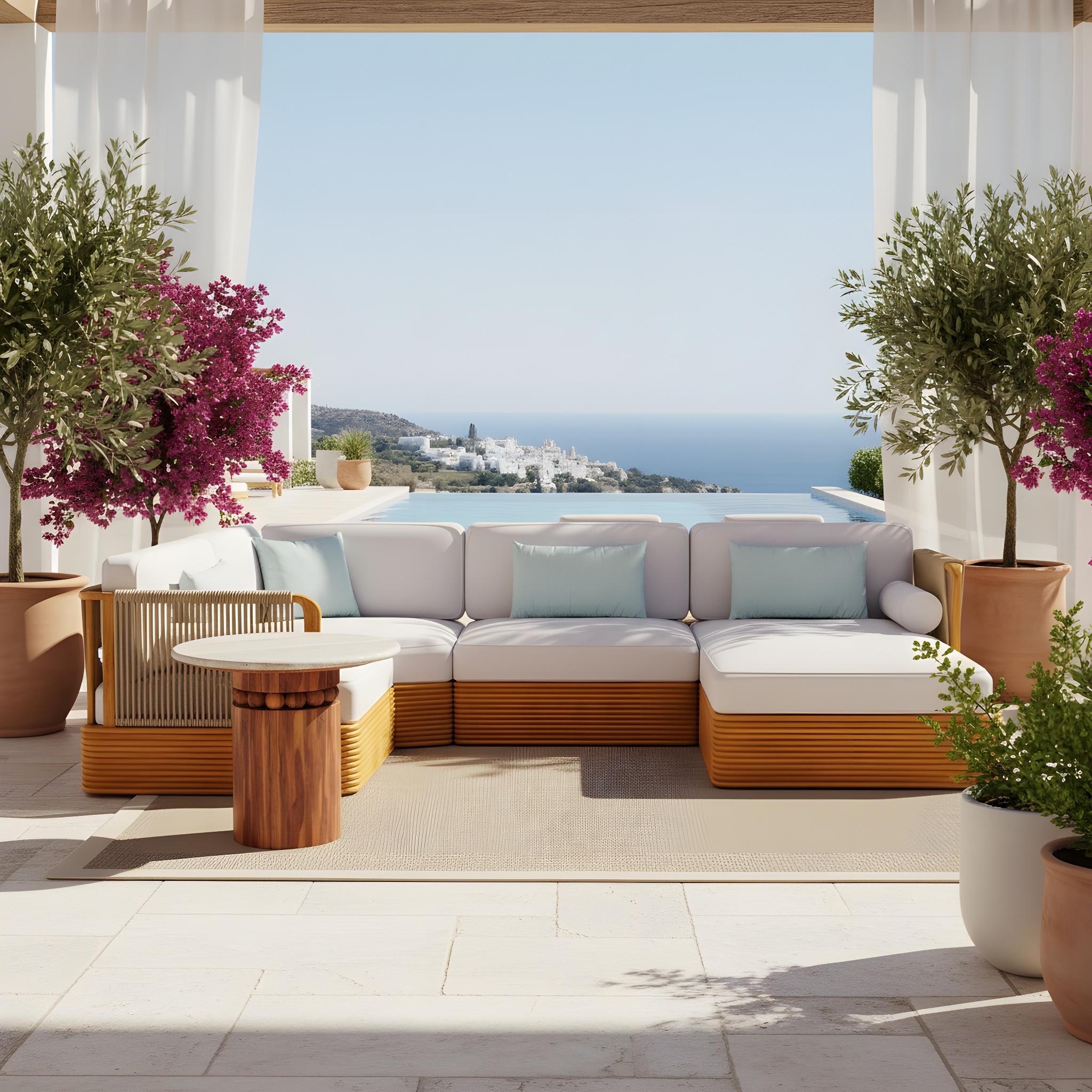 Bonifacio Outdoor Side Table - Travertine Top & Iroko Wood Base In condizioni Nuovo in vendita a Carvalhosa, PT