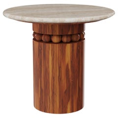 Bonifacio Outdoor Side Table - Travertine Top & Iroko Wood Base