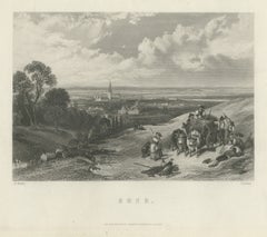 Bonn on the Rhine, German Harvest Landscape, Antique Steel Engraving, circa 1865