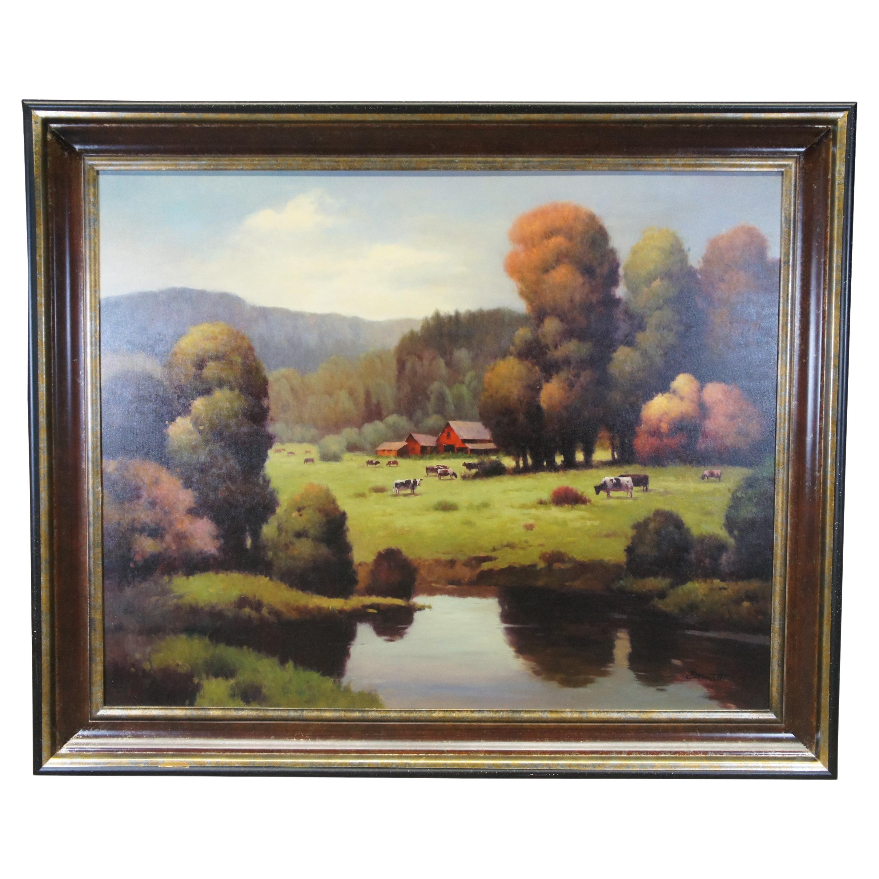 Bonnatt Pastoral Country Farmhouse Landscape Oil Painting on Canvas 71" For Sale