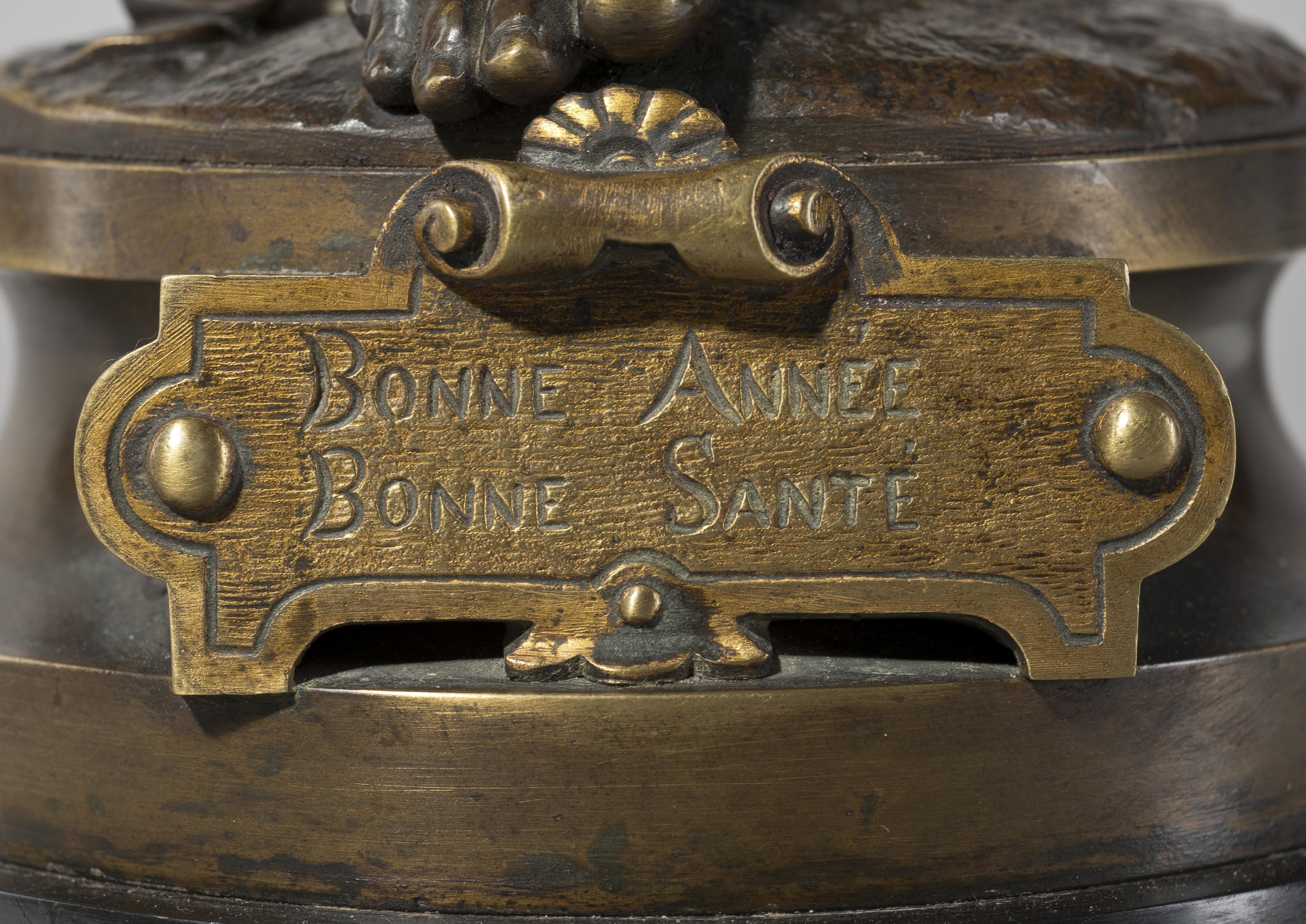 Patinated 'Bonne Année, Bonne Santé', a Bronze Figure by Adolphe Maubach, circa 1900 For Sale