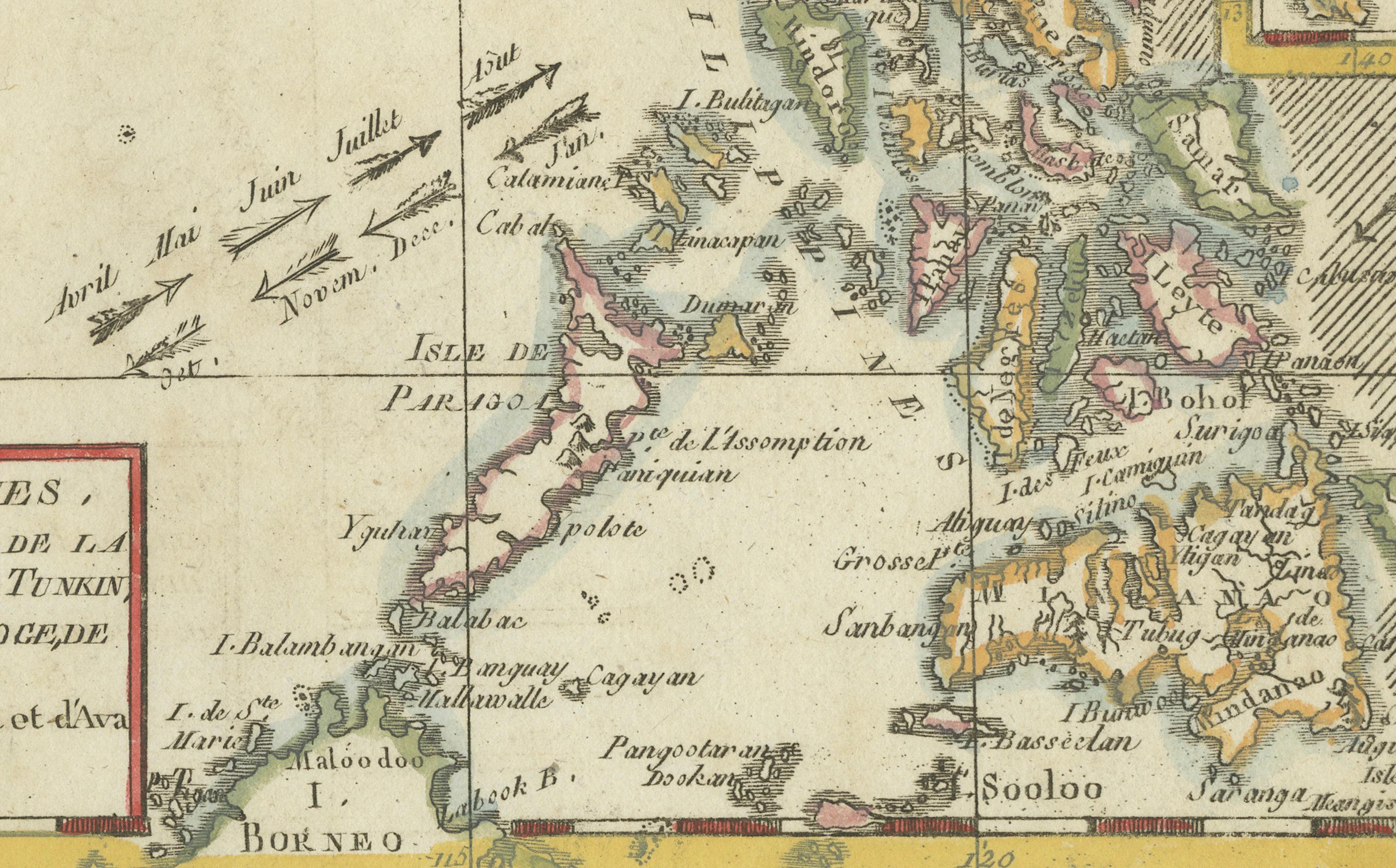 Bonne Karte der Philippinen, Formosa, Siam, Indochina und Südchina, 1780

Die philippinischen Inseln, die Insel Formose, der Süden Chinas, die Königreiche Tunkin, Cochinchine, Camboge, Siam und Laos.
  
Original Kupferstichkarte von 1780 mit