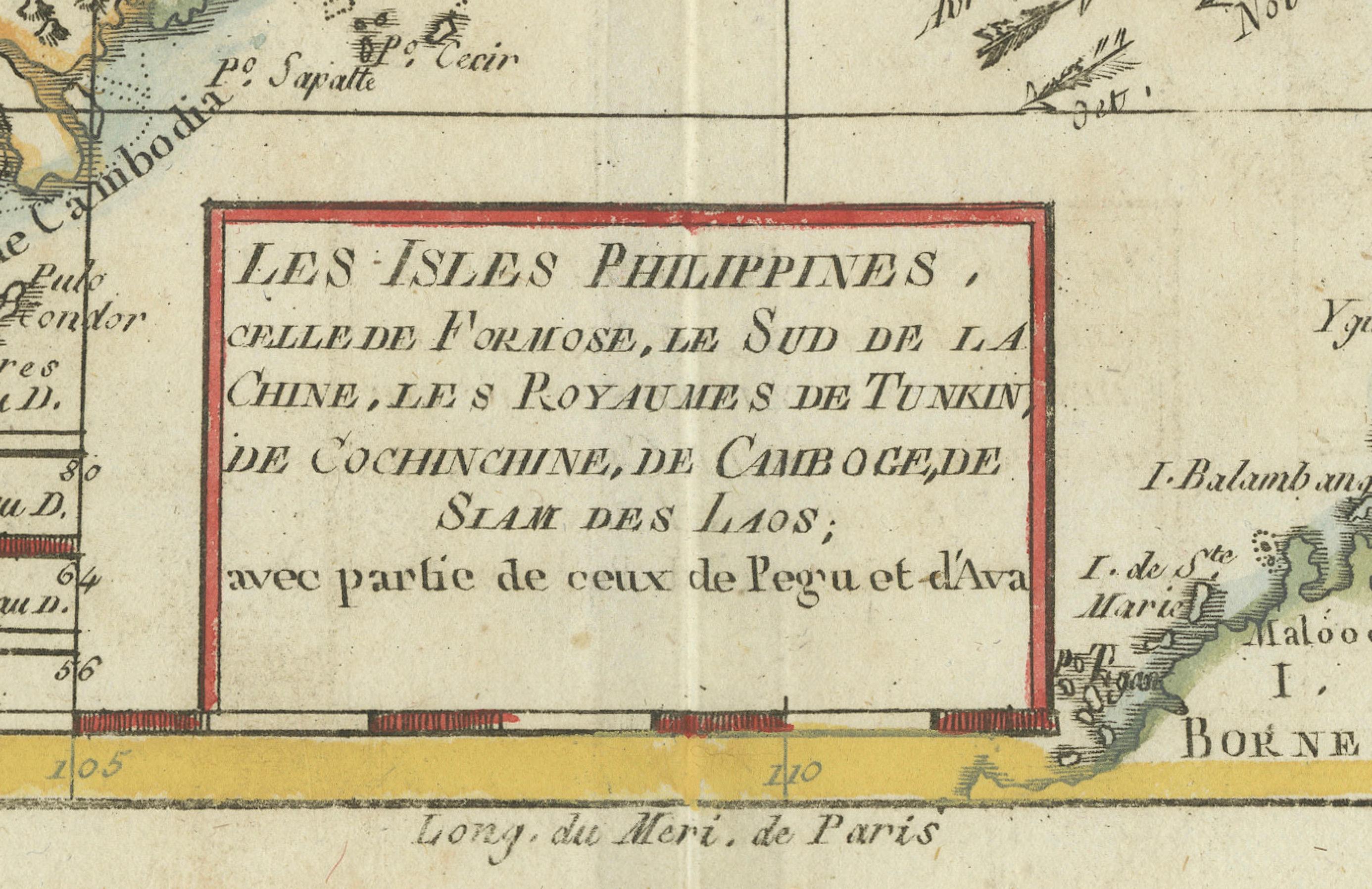 Bonne Karte der Philippinen, Formosa, Siam, Indochina und Südchina, 1780 (Papier) im Angebot