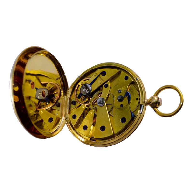 Bonnet 18kt. Solid Gold Open Faced Pocket Watch with Engine Turned Dial 1850's For Sale 3