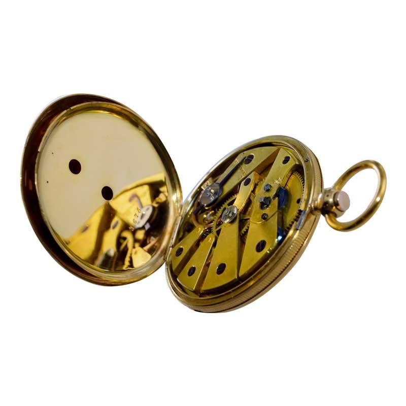 Bonnet 18kt. Solid Gold Open Faced Pocket Watch with Engine Turned Dial 1850's For Sale 4