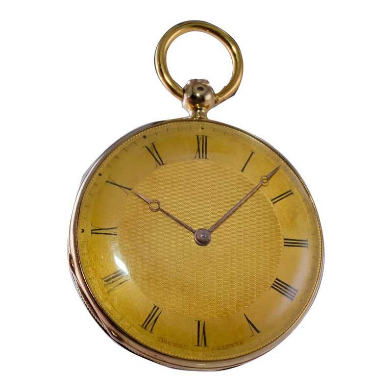 18kt. Solid Gold Open Faced Pocket Watch with Engine Turned Dial