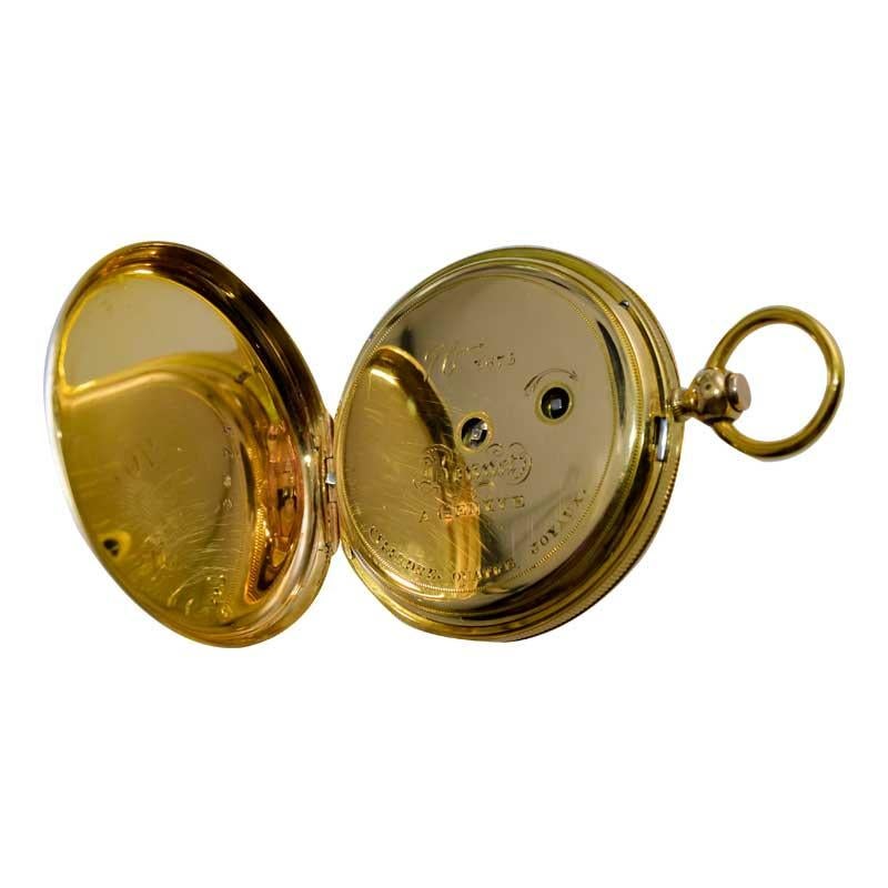 Bonnet 18kt. Solid Gold Open Faced Pocket Watch with Engine Turned Dial 1850's For Sale 1