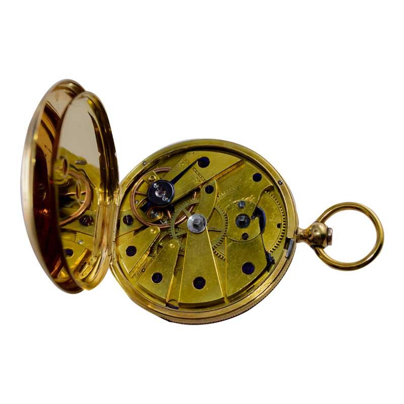 Bonnet 18kt. Solid Gold Open Faced Pocket Watch with Engine Turned Dial 1850's For Sale 2