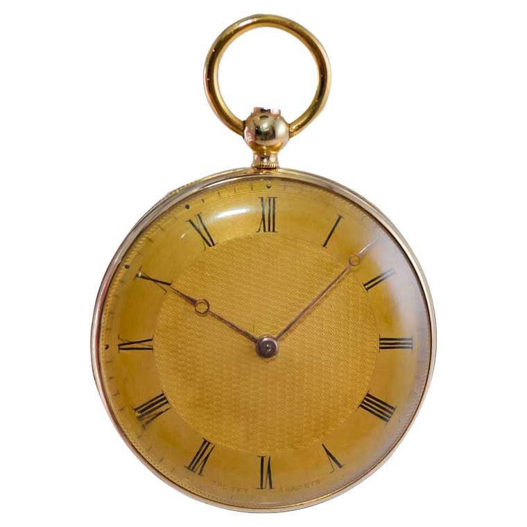 Bonnet 18kt. Solid Gold Open Faced Pocket Watch with Engine Turned Dial 1850's For Sale