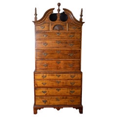 Bonnet top maple highboy chest of drawers