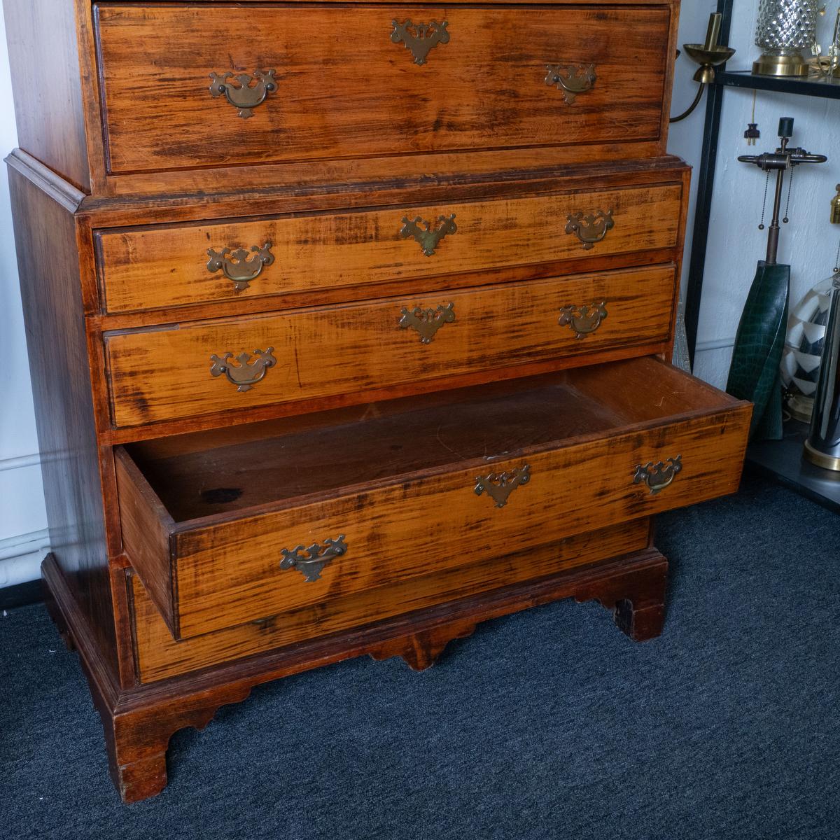 Bonnet top maple highboy chest of drawers For Sale 2