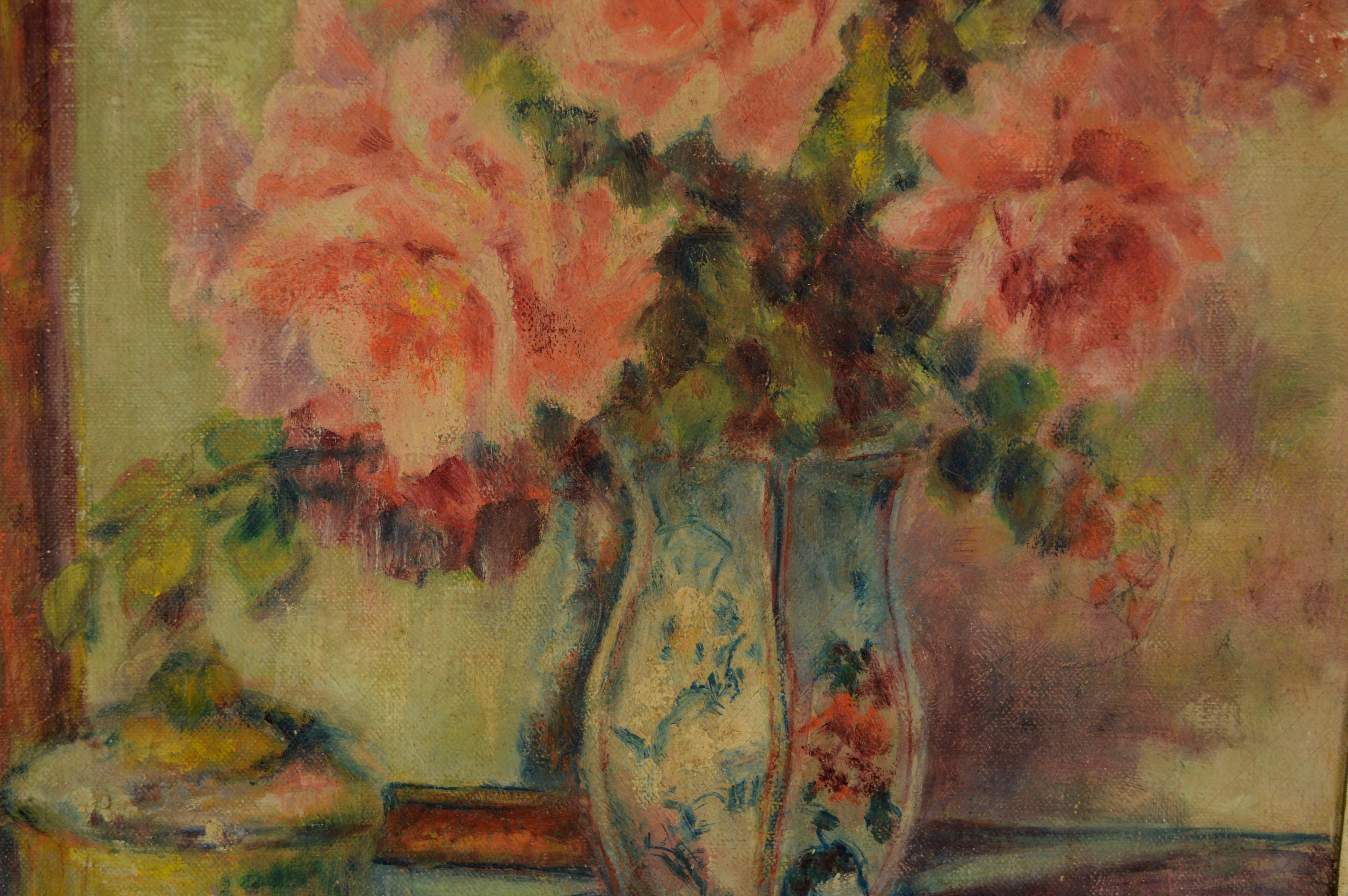 Roses and vase by Bonnie Beach Ryan (American, 1901-1940). In 1933, Bonnie Beach Ryan held her first solo show of flower and still life paintings at the Dana Bartlett Gallery in Los Angeles to favorable notices from critic Arthur Millier of the Los