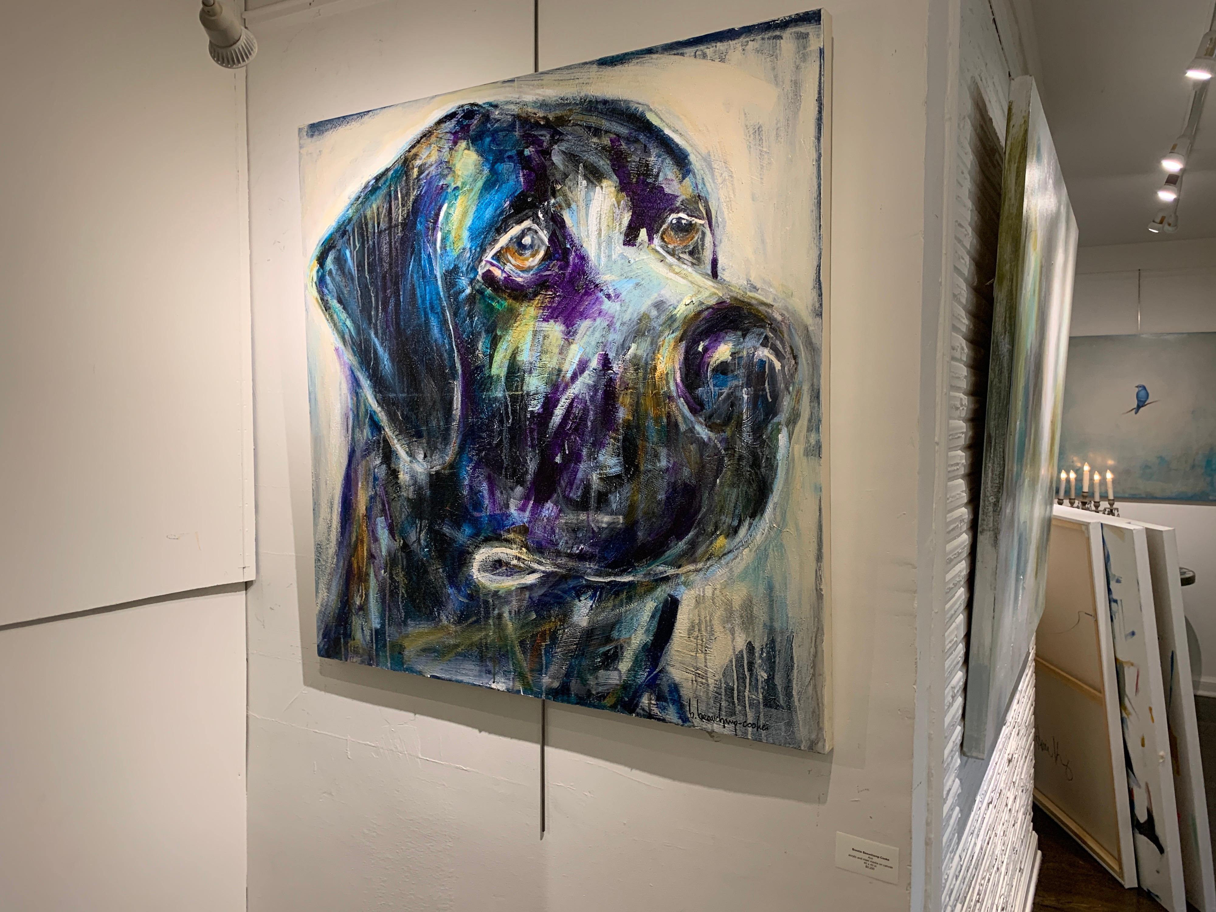 Ace by Bonnie B. Cooke Contemporary Oil on Canvas Dog Painting - Gray Animal Painting by Bonnie Beauchamp-Cooke