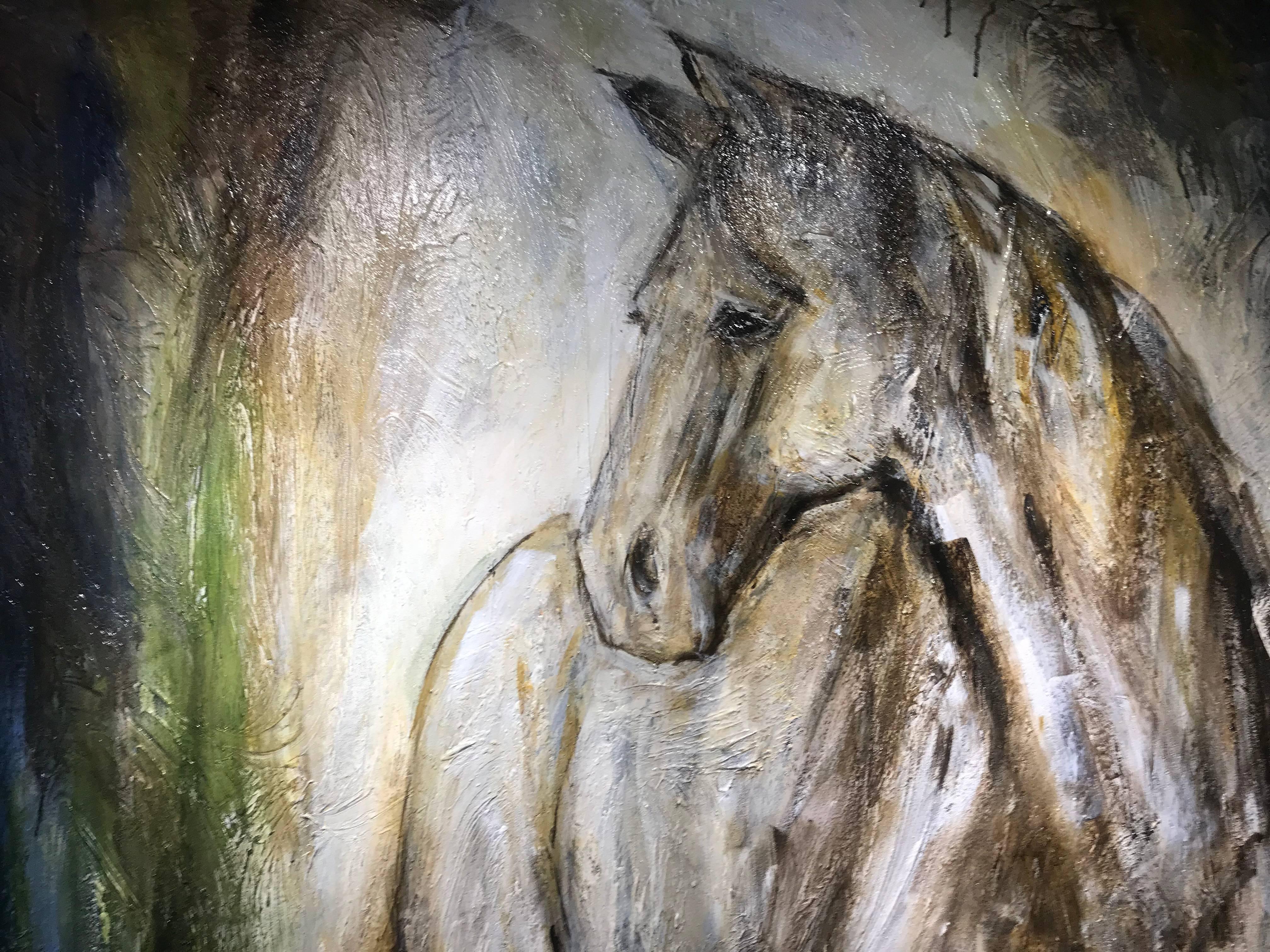 Acorn, Vertical Figurative Mixed Media on Canvas Horse Painting - Brown Animal Painting by Bonnie Beauchamp-Cooke