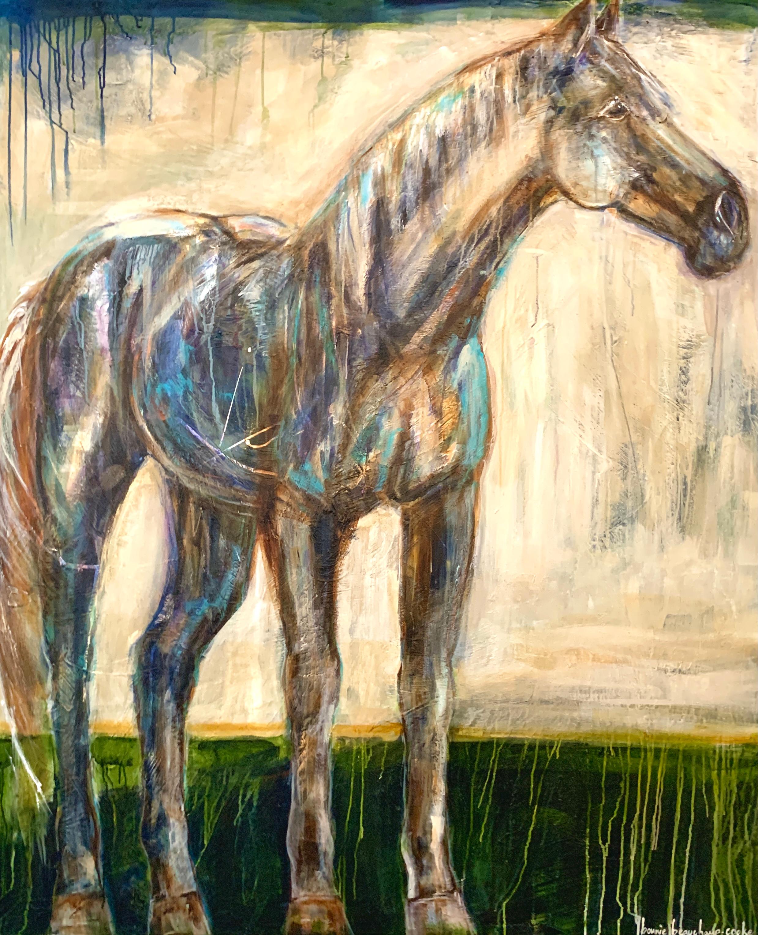 Bonnie Beauchamp-Cooke Animal Painting - Aristotle by Bonnie B. Cooke Large Contemporary Canvas Horse Painting