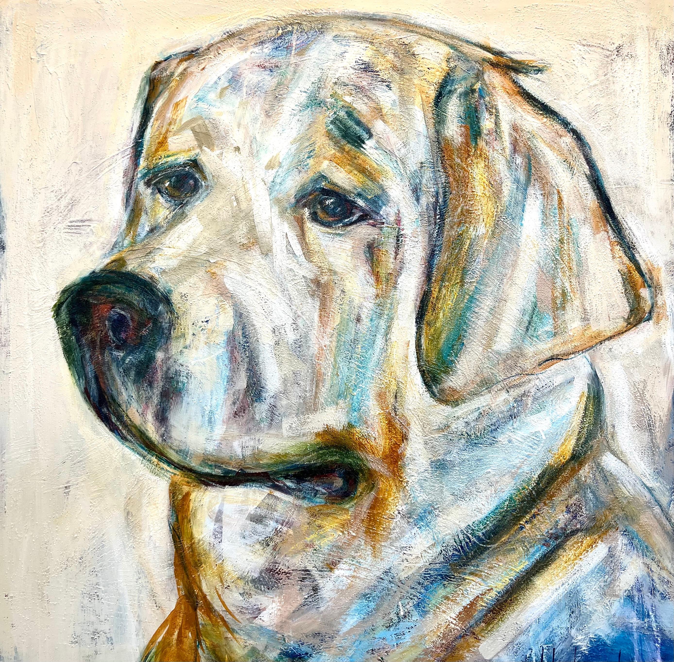 Bonnie Beauchamp-Cooke Animal Painting - Bleu by Bonnie B. Cooke Contemporary Oil on Canvas Dog Painting