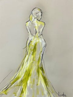 Canary by Bonnie B. Cooke, Figurative Mixed media Drawing on Paper in Yellow