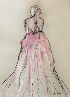 Fenicottero di Bonnie B. Cooke, disegno figurativo a tecnica mista su carta di colore rosa.