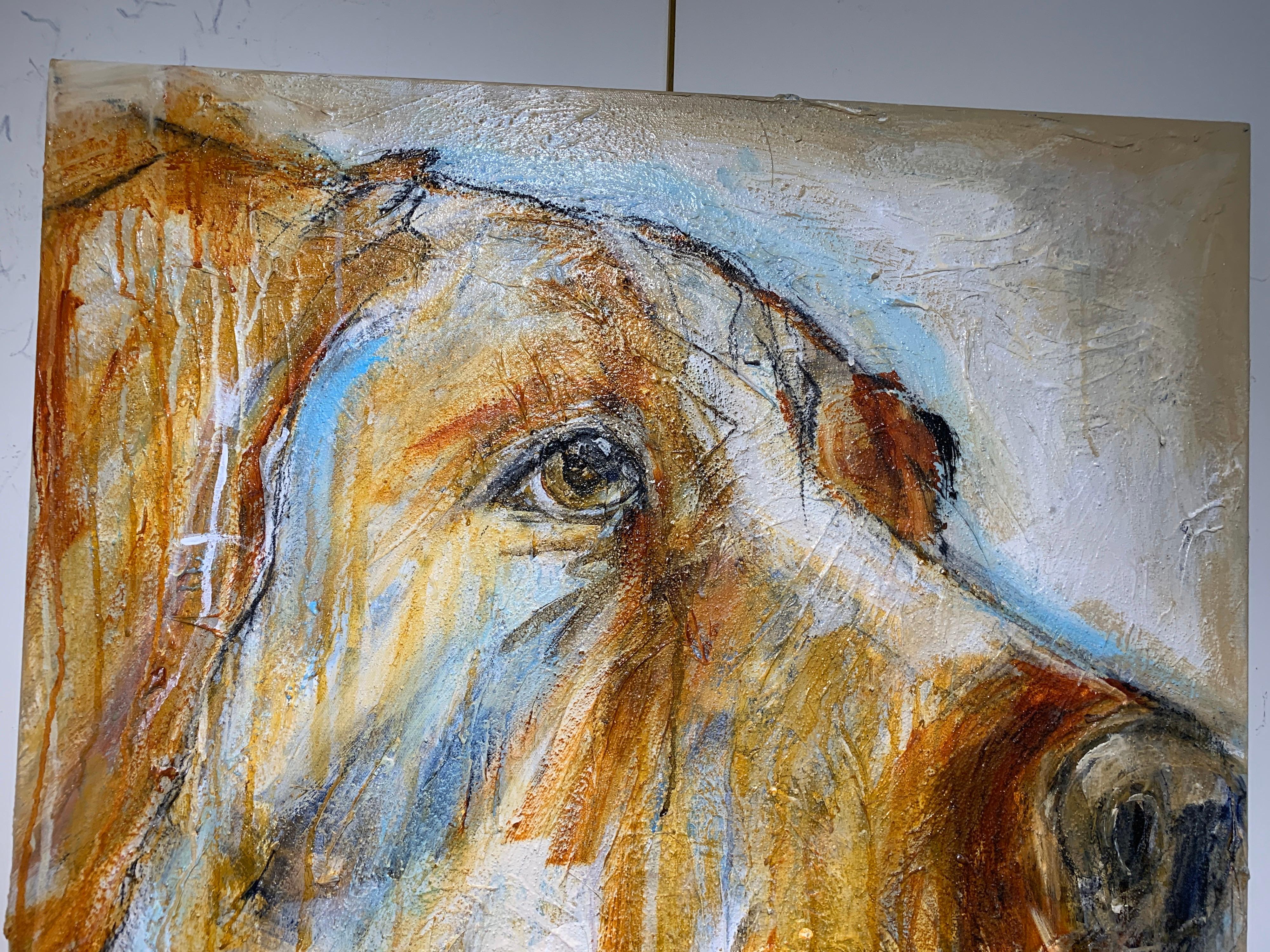Goldie, Contemporary Vertical Format Mixed Media on Canvas Dog Painting 1