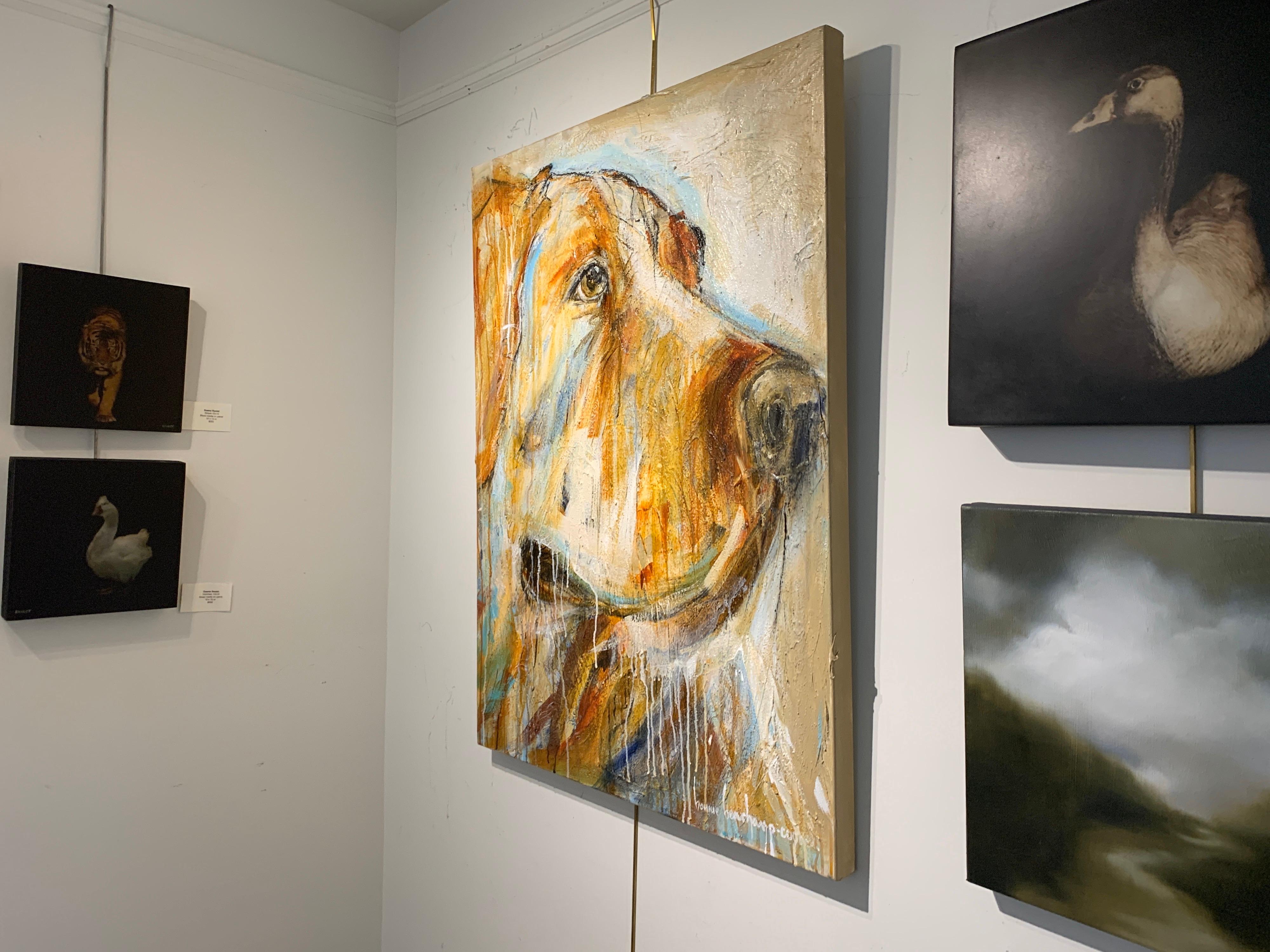 Goldie, Contemporary Vertical Format Mixed Media on Canvas Dog Painting 2