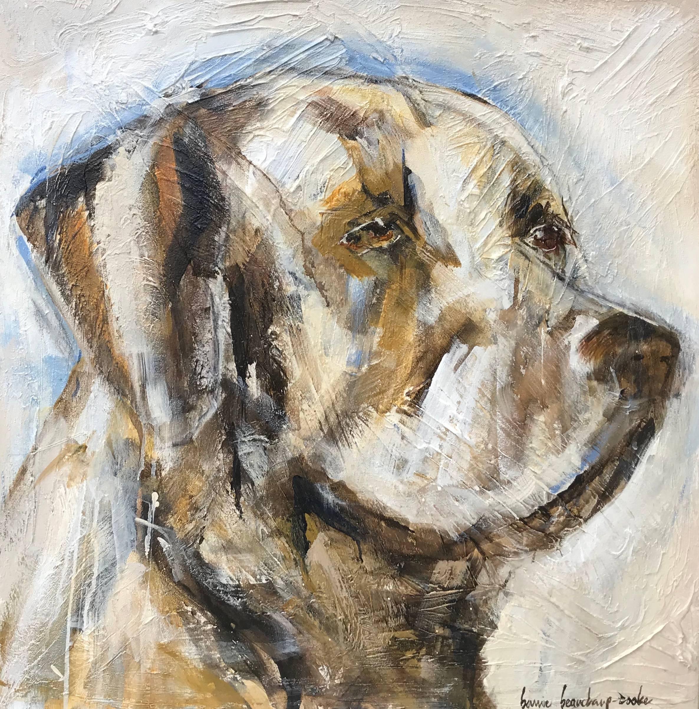 Bonnie Beauchamp-Cooke Animal Painting - "Labradude" Large Square Labrador Painting