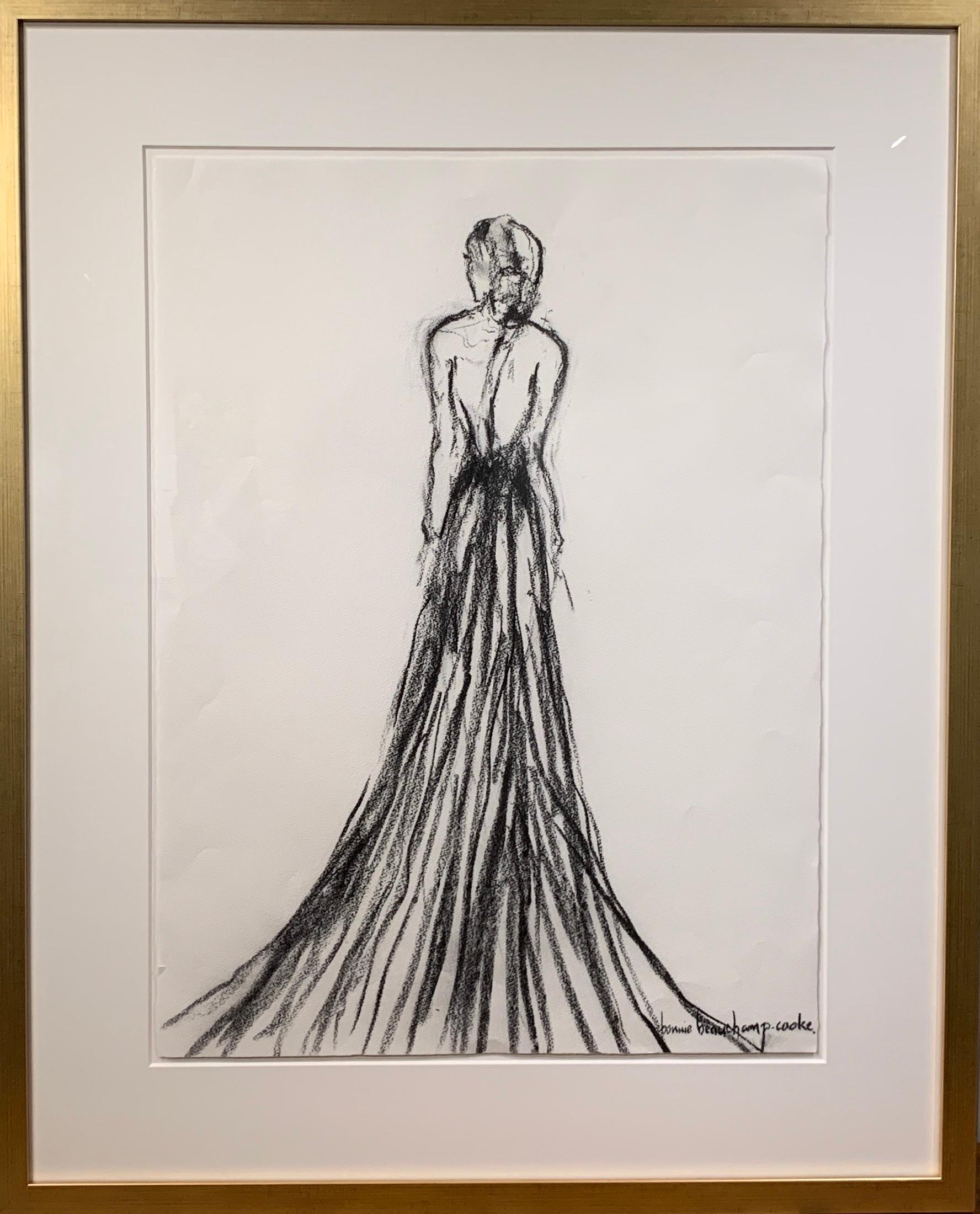 Bonnie Beauchamp-Cooke Figurative Painting - Lady in Charcoal II by Bonnie B. Cooke, Framed Figurative Charcoal Drawing