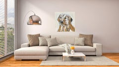 Lucky, Contemporary Square Format Mixed Media on Canvas Dog Painting