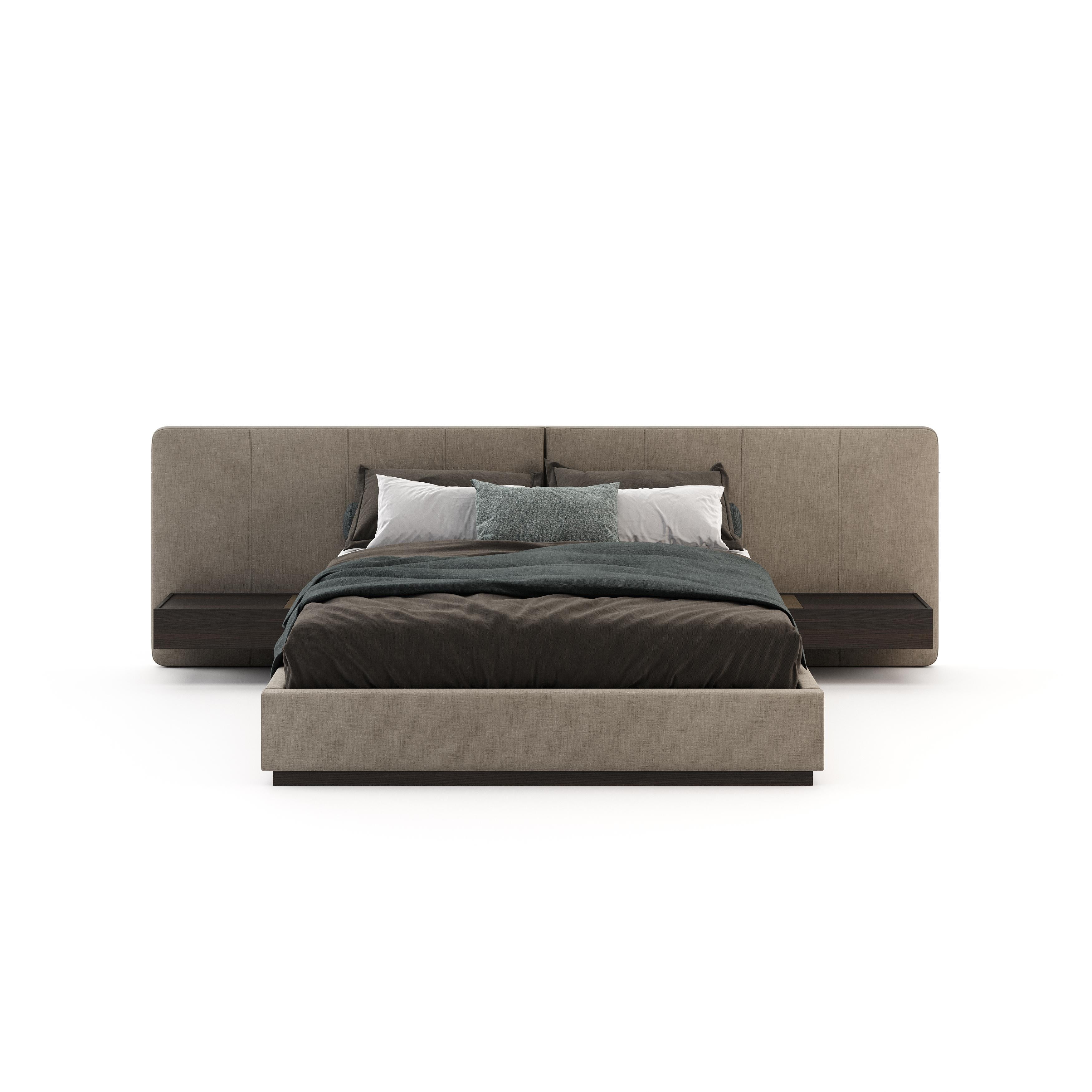 There’s just something about the upholstered Bonnie bed that makes any bedroom infinitely cosier. Spruce up the master suite with this one! This bed with integrated bedside tables, with a matte finish, combines aesthetics and functionality.
This