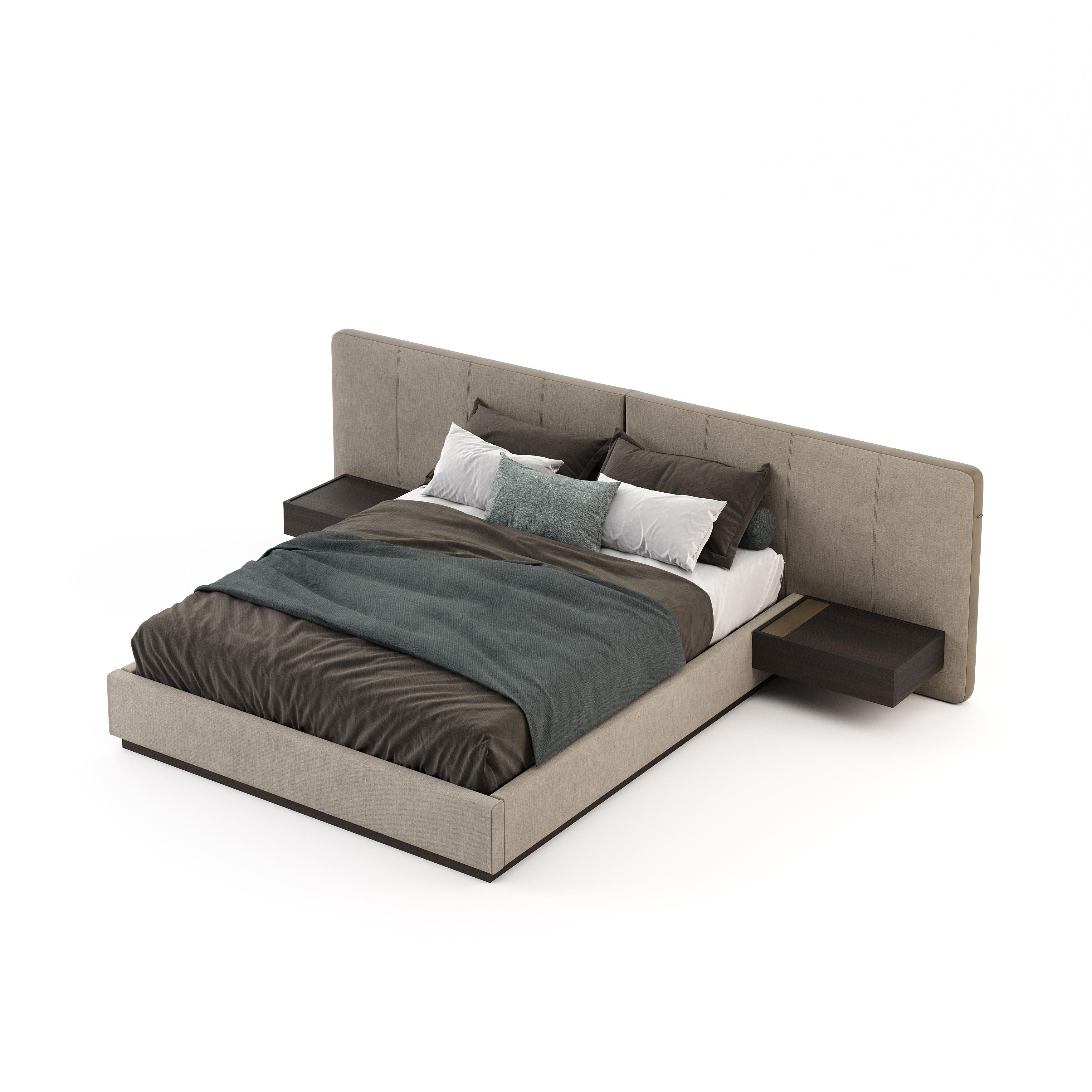 Hand-Crafted Contemporary bed, upholstered with a customisable fabric by Laskasas For Sale