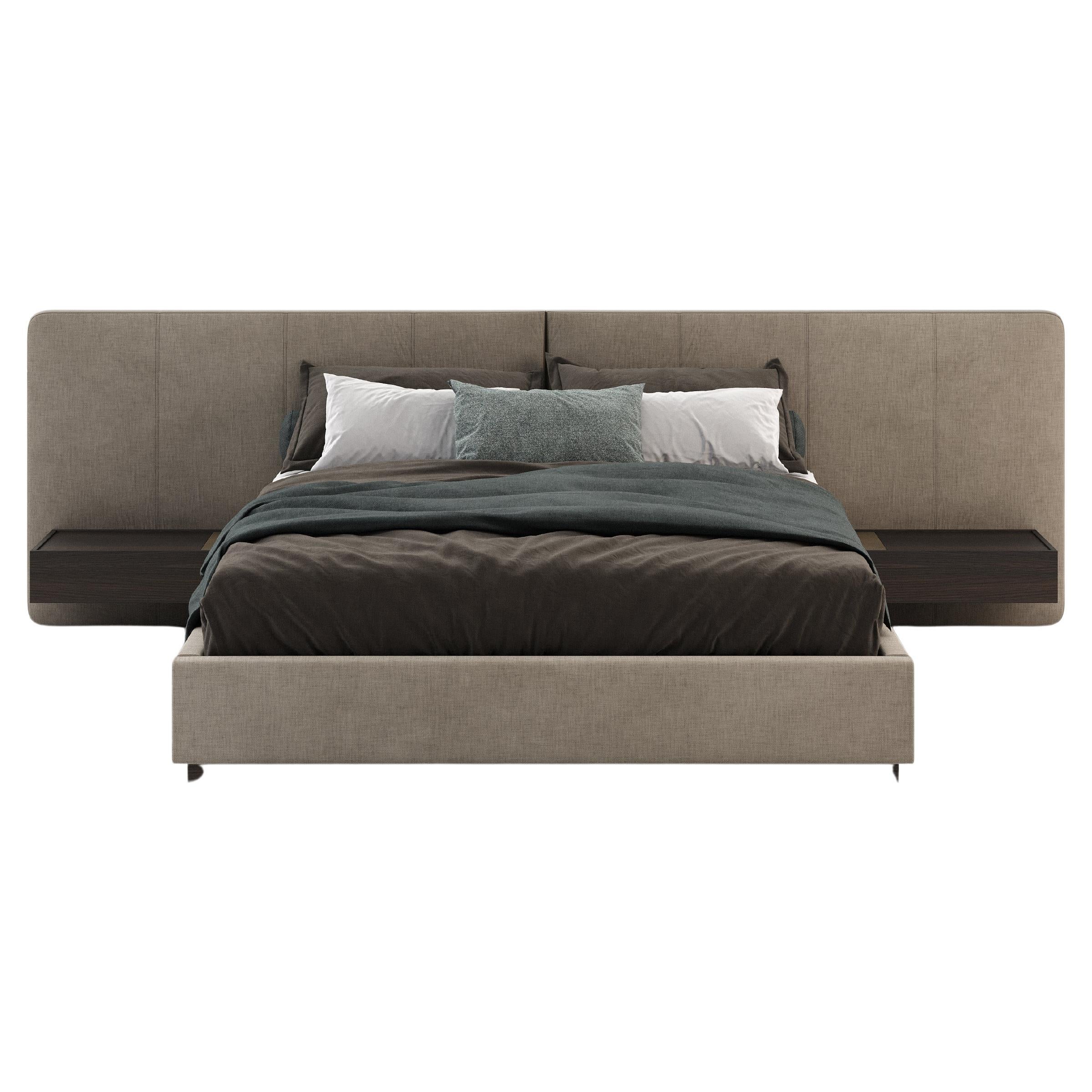 Contemporary bed, upholstered with a customisable fabric by Laskasas For Sale