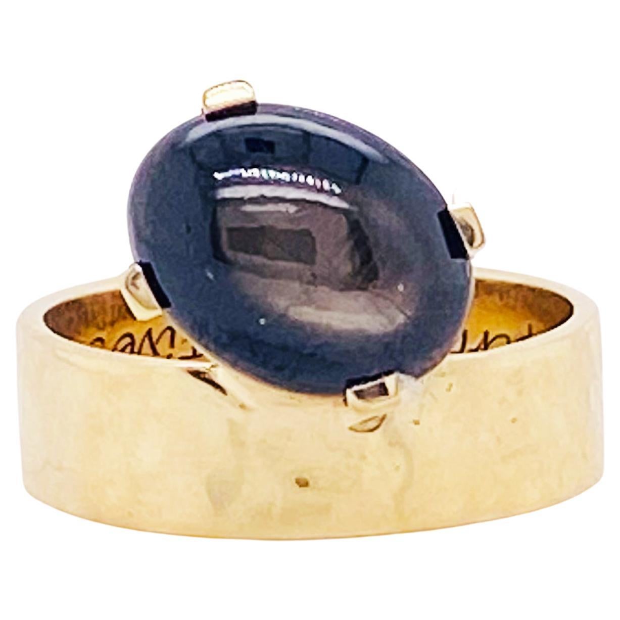 "Bonnie" Black Star Sapphire Ring 14K Yellow Gold Hammered Band Gemstone Ring 