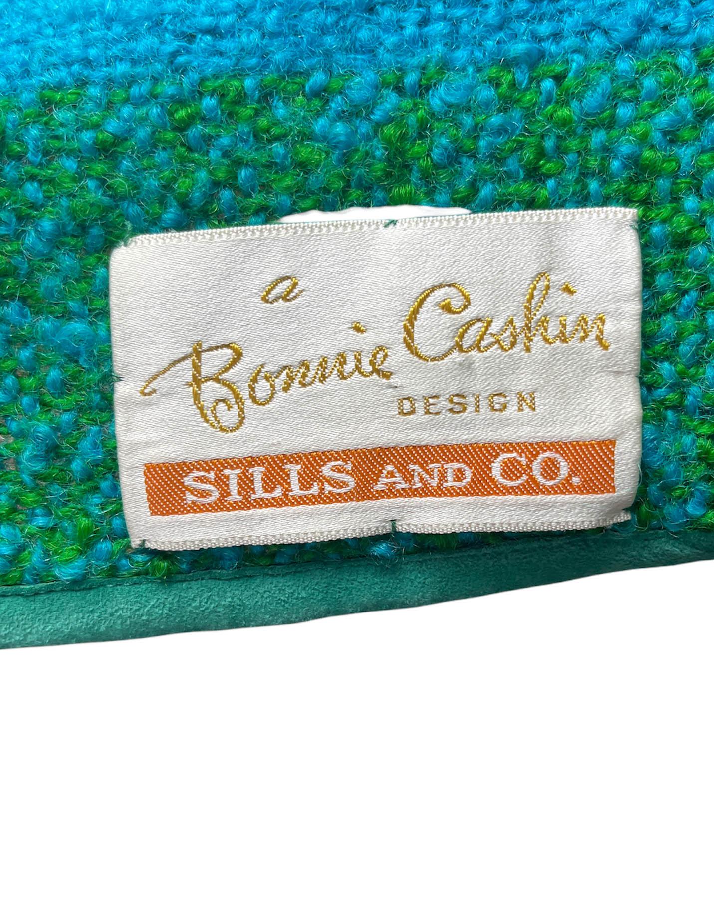 Bonnie Cashin 1960s Vintage Blue/Green Plaid Boucle Blanket Coat In Excellent Condition For Sale In New York, NY