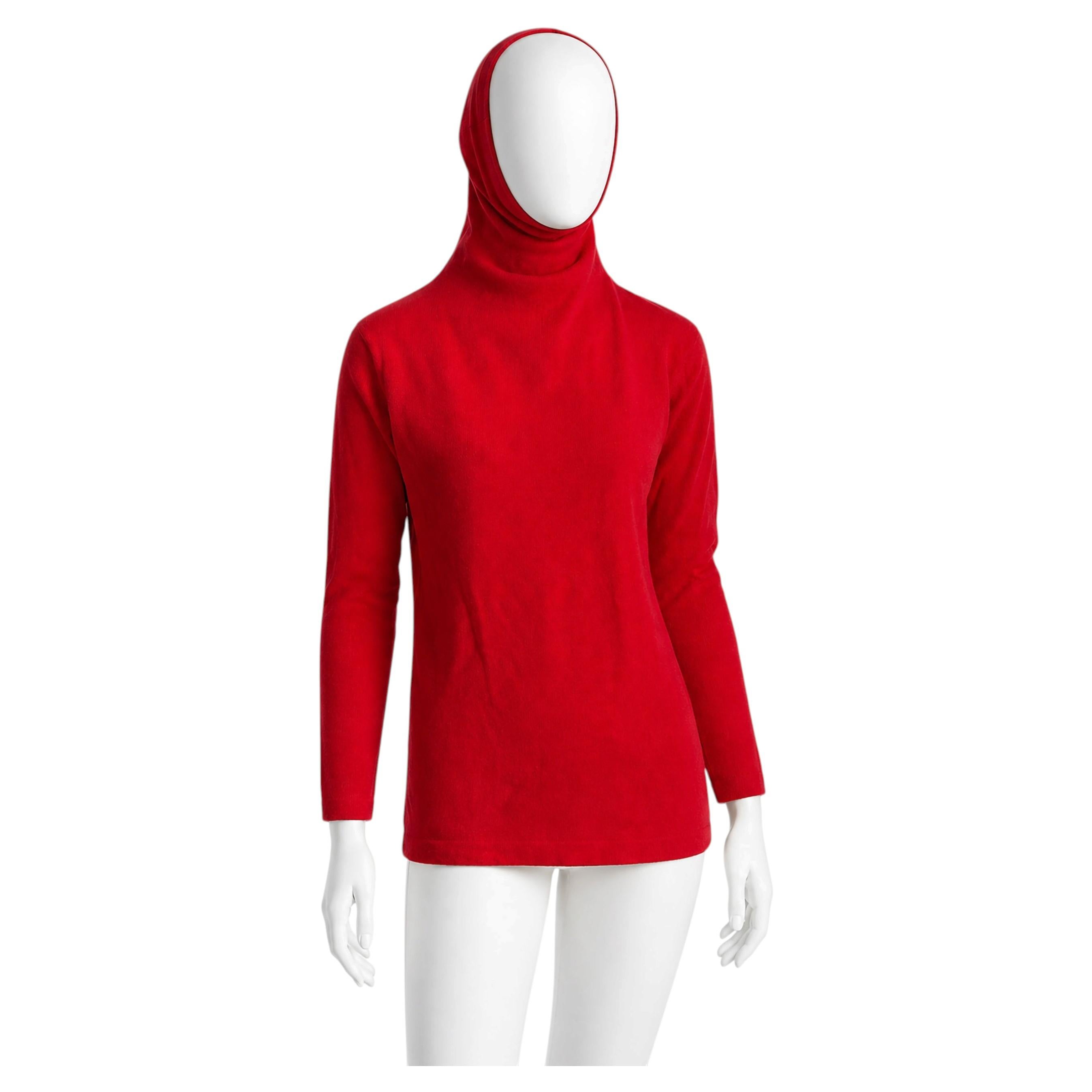 Bonnie Cashin 1970s Vintage Roter Kaschmir Pullover mit Kuhfellausschnitt Pullover