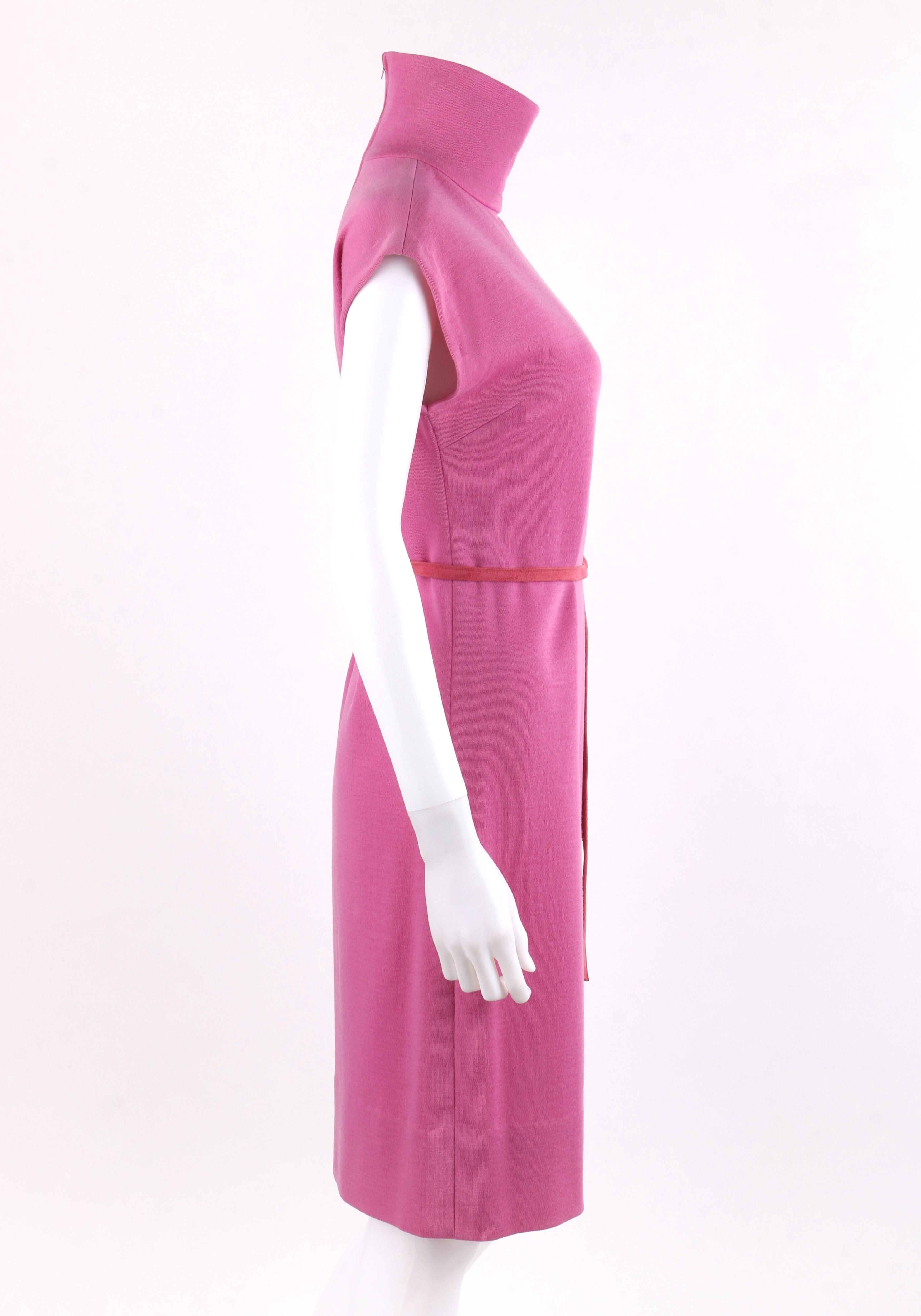 BONNIE CASHIN c.1960’s Pink Cap Sleeve High Neck Belted Shift Dress In Good Condition In Thiensville, WI